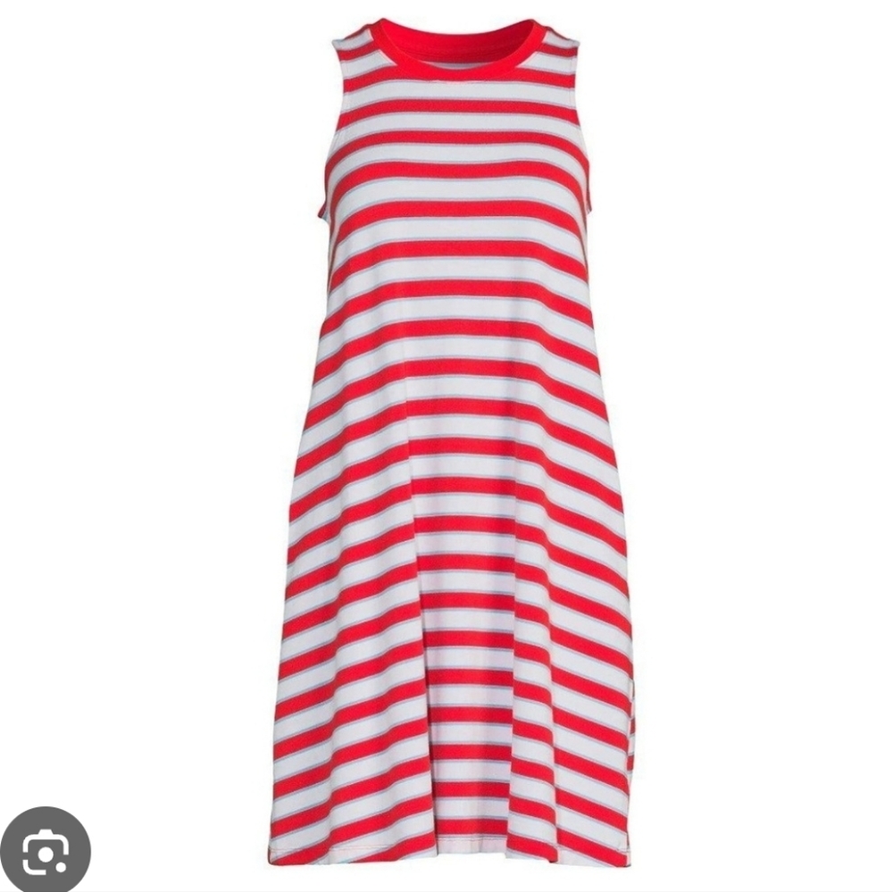 Time and Tru Red and White Striped Midi Dress